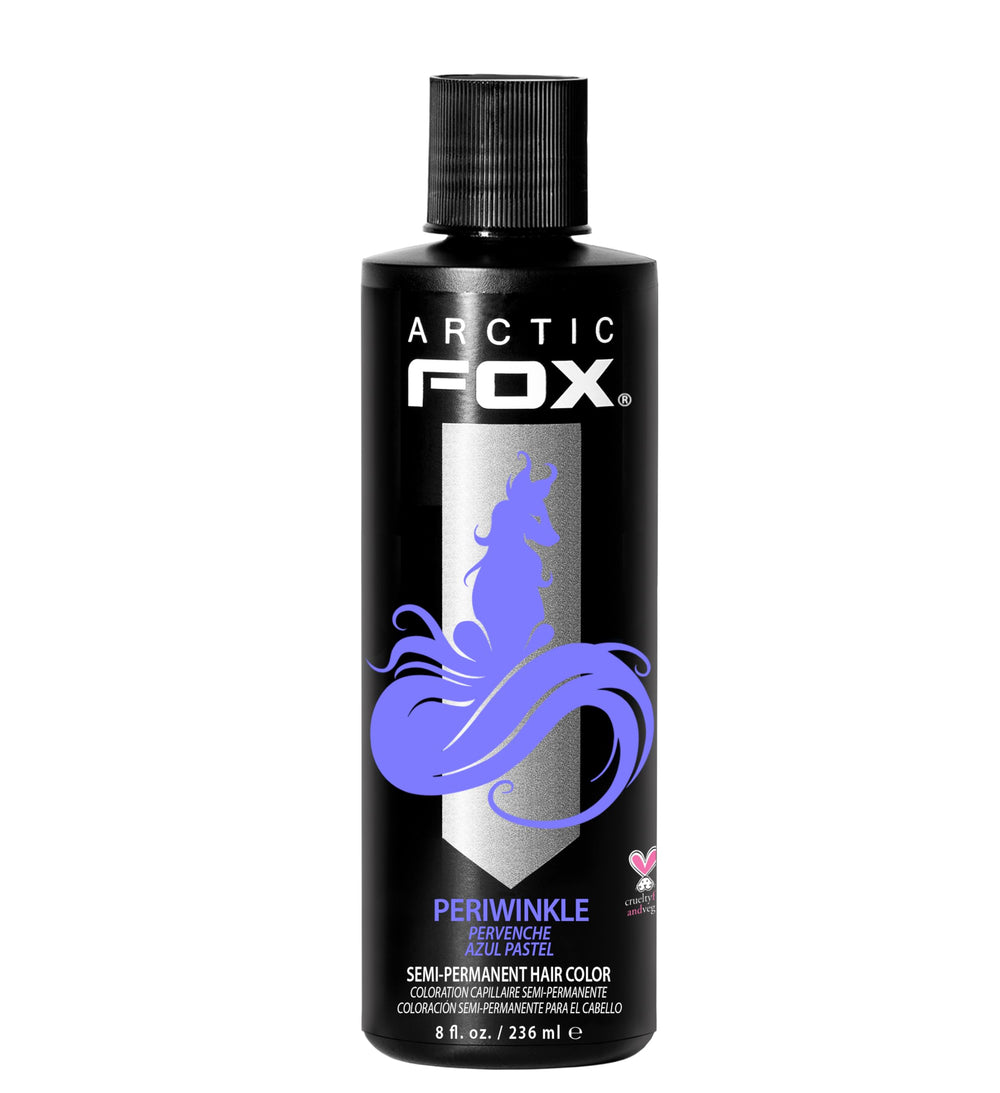 ARCTIC FOX Periwinkle dye bottle shows vegan color with long-lasting results.