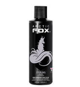 ARCTIC FOX Sterling dye bottle front shows pastel silver look with vegan formula