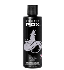 ARCTIC FOX Sterling dye bottle front shows pastel silver look with vegan formula