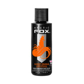 ARCTIC FOX Sunset Orange bottle closeup showing vegan dye for vibrant, salon-like color.