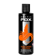 ARCTIC FOX Sunset Orange bottle with swatches for vibrant, long-lasting shade.