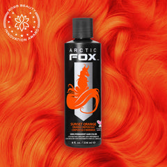 ARCTIC FOX Sunset Orange color swatch on hair showing fiery red-orange tone.