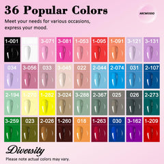 ARCWEISSO 36-colors gel-nail-polish to mix and match for looks.
