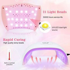 ARCWEISSO UV Nail Lamp using 21 LEDs ensures even curing across nails.