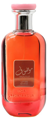 Ard Al Zaafaran Mousuf Wardi bottle front view highlights bold branding for evening wear.