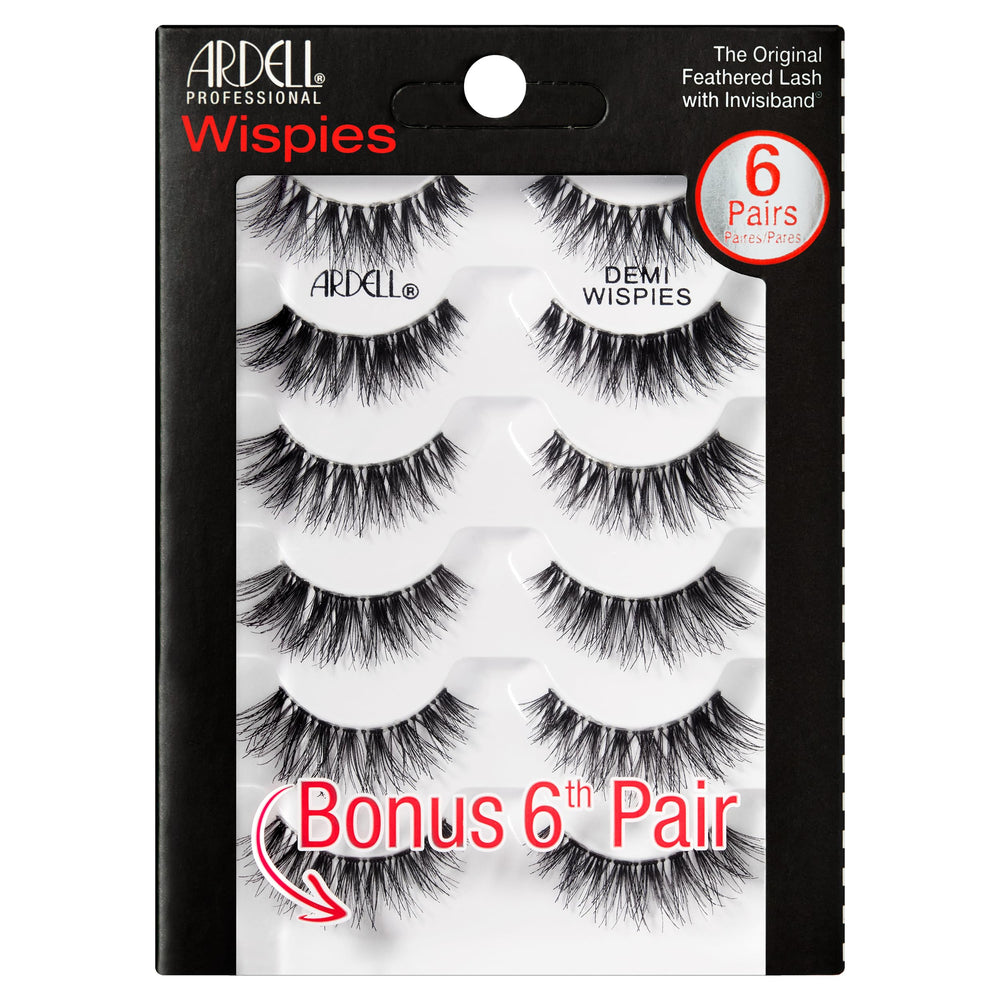 Ardell Demi Wispies Black lashes pack with six pairs for daily easy glam.