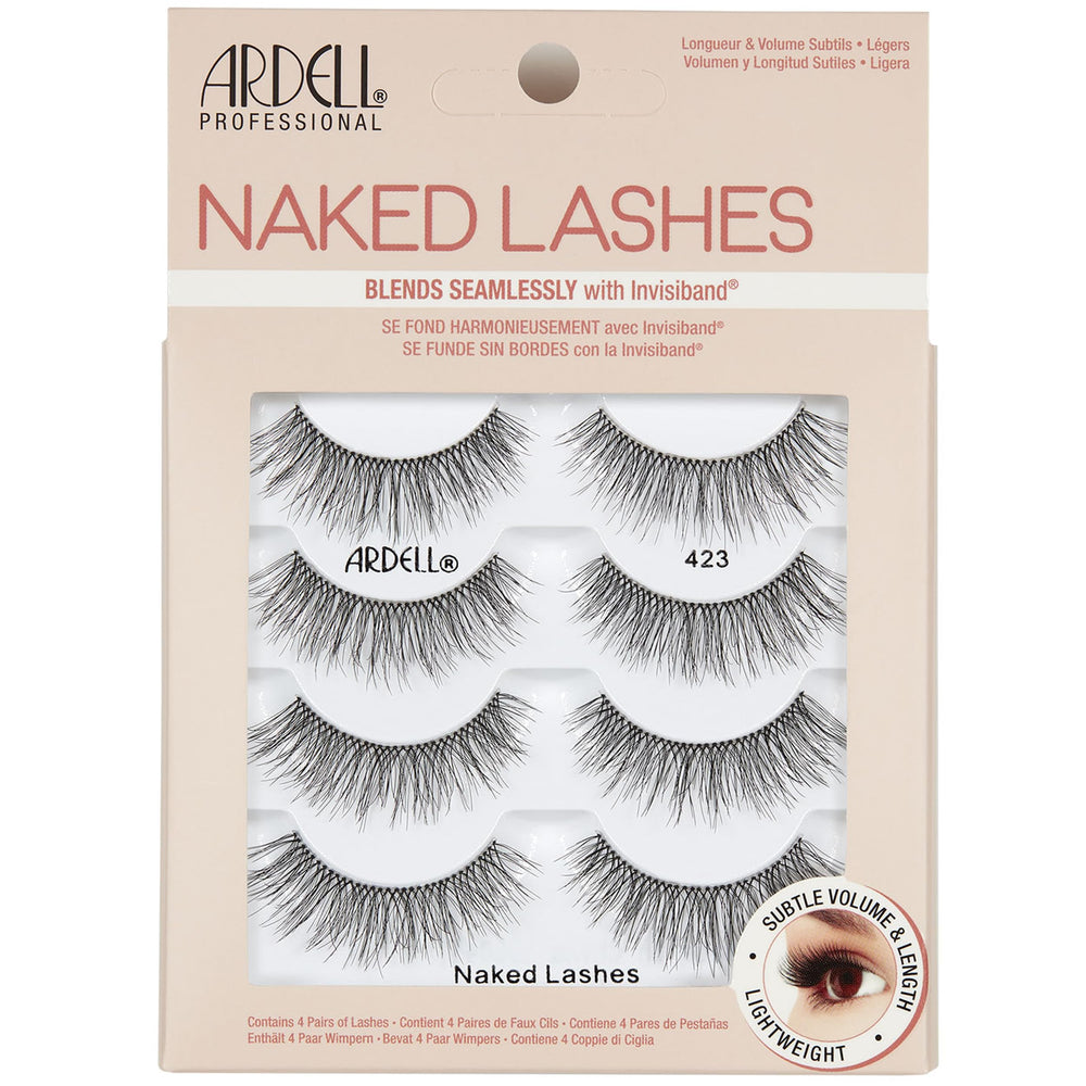 Ardell Naked Lashes 423 Invisiband application close-up for natural everyday look.