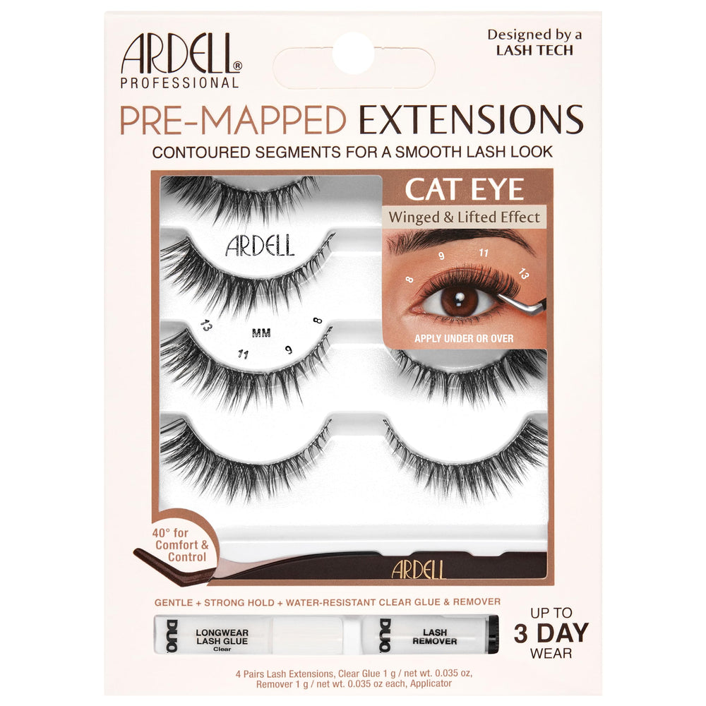 Ardell pre-mapped eyelash extensions kit cat-eye lashes for precise outer-corner lift.