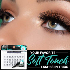 Ardell Soft Touch Trios application on lid shows easy placement for precise lash clusters.
