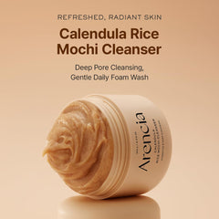 ARENCIA Calendula Rice Mochi Cleanser foam showing a light daily cleanse.