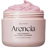 ARENCIA Fresh Rosehip Rice Mochi Cleanser packaging highlights premium formulation for sensitive skin.
