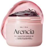 Arencia Overnight Red Smoothie Mask packaging shows a calming nightly treatment for radiant skin.