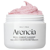 Arencia Rosehip Brightening Rice Mochi Cleanser jar shows creamy texture for gentle cleansing and hydration.