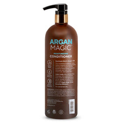 Argan Magic conditioner application on hair demonstrates detangling and smoothing action.