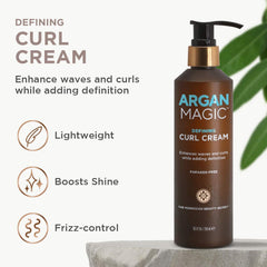 Argan Magic Defining Curl Cream on tangled hair showing frizz reduction and smoother texture
