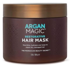 Argan Magic Restorative Hair Mask bottle pour for protein-rich conditioning and renewed elasticity