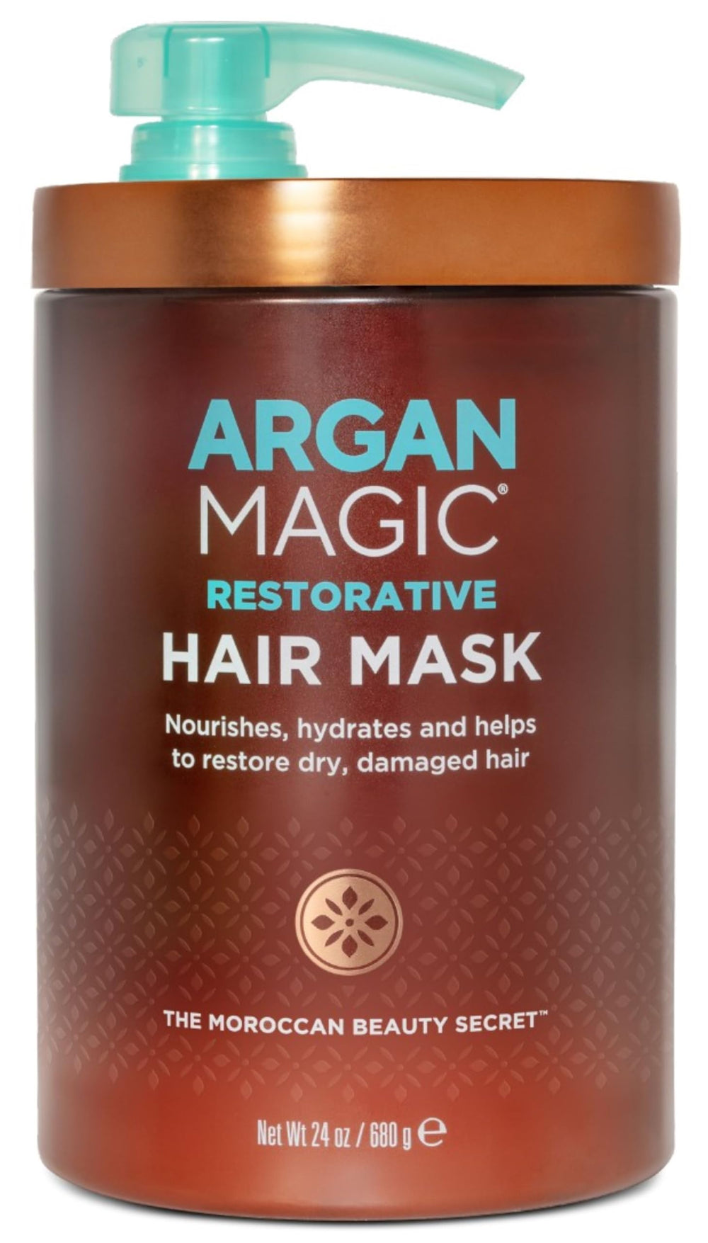 Argan Magic Restorative Hair Mask jar closeup highlights deep conditioning for damaged hair