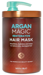 Argan Magic Restorative Hair Mask jar closeup highlights deep conditioning for damaged hair