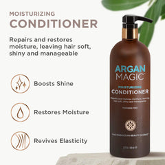 Argan Magic Moisturizing Conditioner creamy texture highlights argan oil and antioxidants.