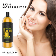 Aria Starr Castor Oil 16oz bottle supports skin and hair care routines.
