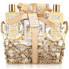 ArioseMonde bath gift basket front view, perfect for gifting or personal pampering routines.