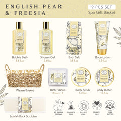 ArioseMonde gift-basket interior layout showcasing nine-piece spa set.