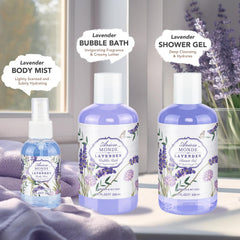 ArioseMonde shower gel bottle captures lavender aroma for refreshing daily cleansing.