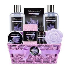 ArioseMonde spa gift basket lavender front view for a relaxing home spa ritual