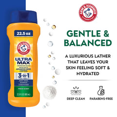 Arm & Hammer Essentials men's body wash creamy lather close-up for pampered shower.