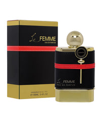 Armaf Le Femme bottle front view showcases elegant floral design for everyday sophistication.