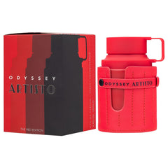 Armaf Odyssey Artisto Red spray application close-up for long-lasting wear