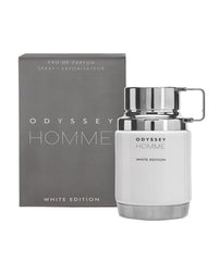 Armaf Odyssey Homme White Edition base notes of amber and wood provide warm sophistication.