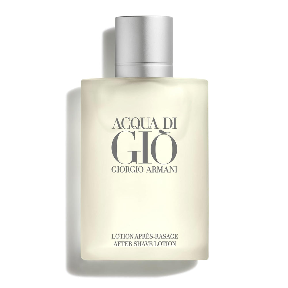 Armani Beauty Acqua di Gio after shave bottle offers long-lasting freshness.