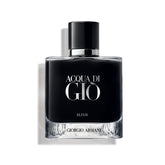 Armani Beauty Acqua di Gio Elixir bottle closeup shows premium packaging for gifting.