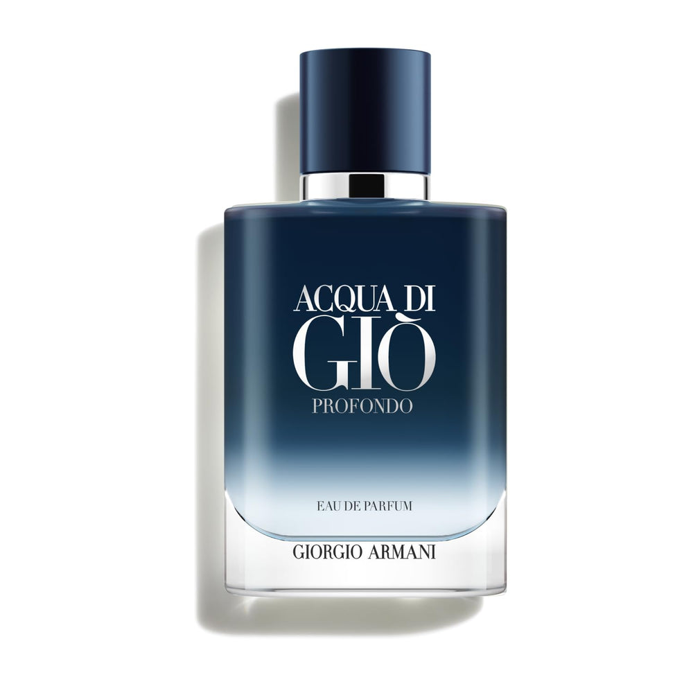 Armani Beauty Acqua di Giò Profondo bottle front showing deep blue finish and luxury design