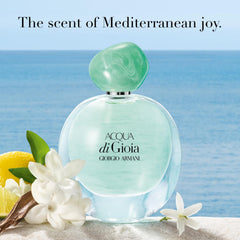 Armani Beauty Acqua di Gioia emerald cap close-up signaling serenity and optimism.