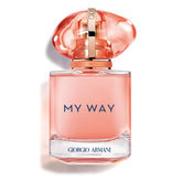 Armani Beauty My Way Ylang bottle in coral tone signals bright, day-friendly confidence.