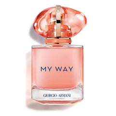 Armani Beauty My Way Ylang bottle in coral tone signals bright, day-friendly confidence.