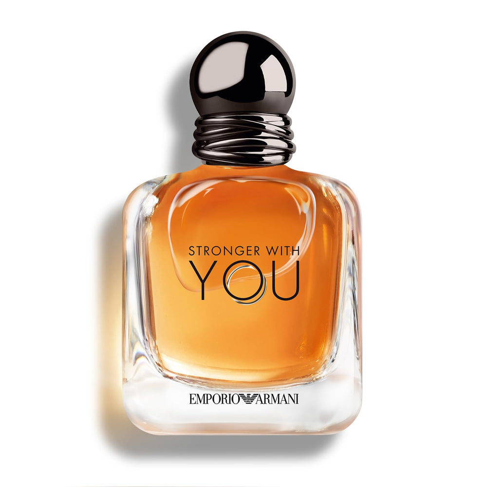 Armani Beauty Stronger With You edt bottle front view showcases bold masculine design with lasting allure