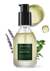 AROMATICA Ritual Lavender & Patchouli Oil bottle offering natural shine for dry, textured hair.