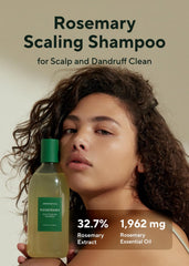 AROMATICA Rosemary Scalp Shampoo pour closeup shows easy application for scalp care.
