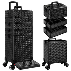 AROUS 5-in-1 rolling makeup train case top compartment, ideal for compact travel-ready kits.