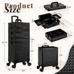 AROUS rolling makeup train case drawer assembly showing modular storage options.