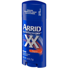 Arrid XX Regular Scent solid stick underarm application close-up showing smooth glide