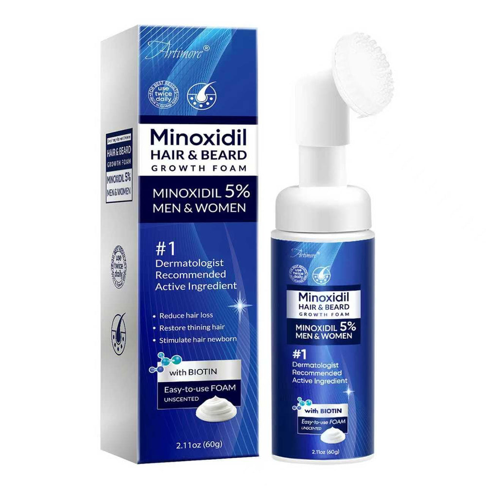Artimore 5% Minoxidil Foam bottle shows easy, thinning-hair-focused application.