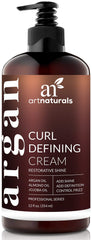 Artnaturals curl defining cream bottle defines curls with lightweight moisture and frizz control.