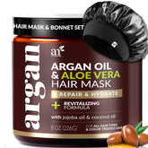 Artnaturals hair mask bottle close-up highlighting argan oil for deep conditioning