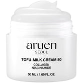 Aruen fermented tofucollagen cream jar close-up highlights elastic texture for a firmer look