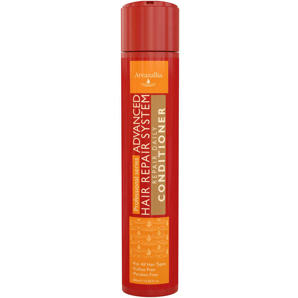 Arvazallia Advanced Hair Repair Daily Conditioner bottle promotes smoother, detangled hair with argan and macadamia oils.