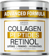 Arvesa Retinol Cream bottle label highlights anti-aging benefits for smoother skin daily